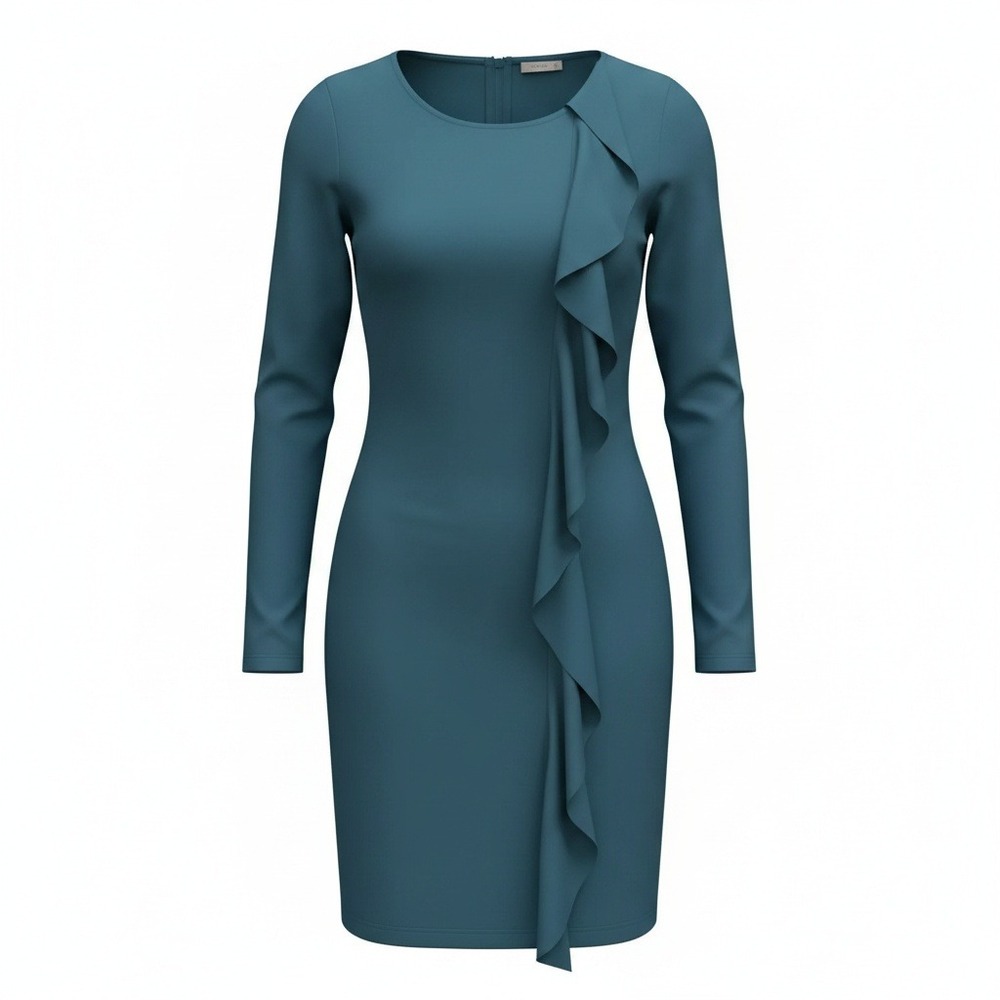 Lilla P Romantic Date NWT ruffle front long sleeve teal bodycon mini dress Small